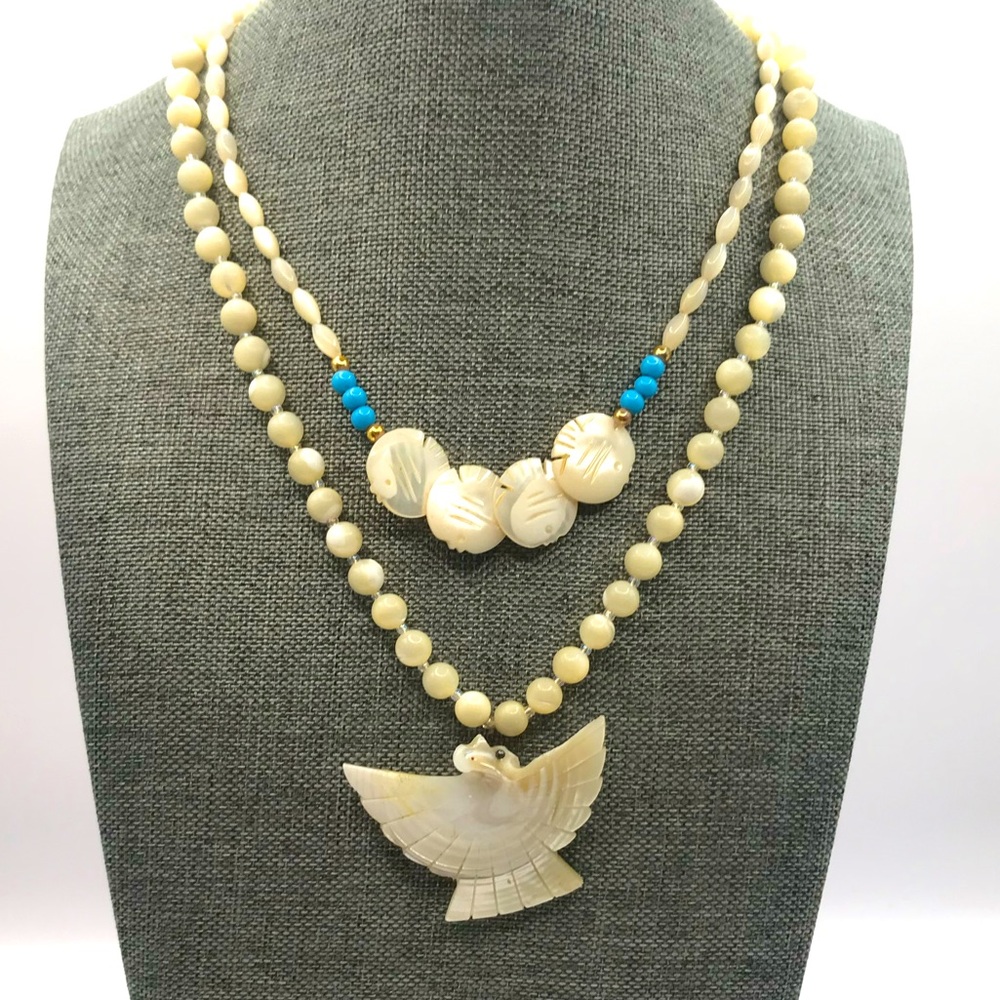 2 Carved MOP Necklaces - Picture 1 of 10